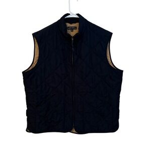 J.Crew Mercantile Mens XL Navy Blue Quilted Vest Full Zip Tan Lining RN77388